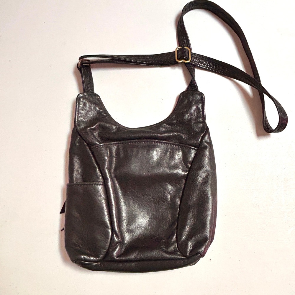 Vintage Victoria Leather Co Crossbody Bag Black Made in USA Multi Pocket